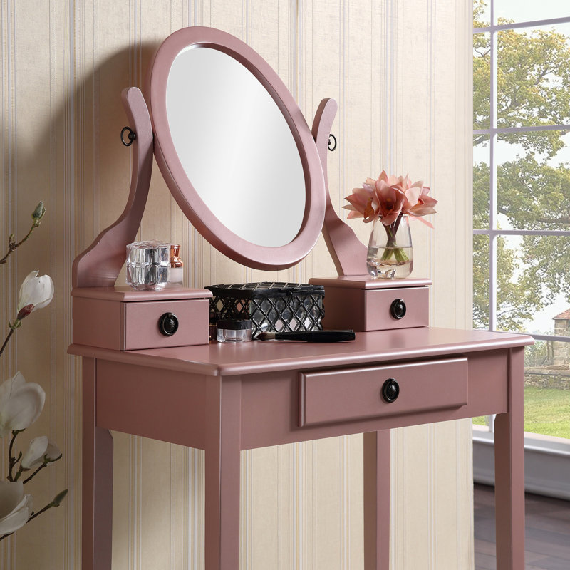 Landisburg Wood Moniya Makeup Vanity Table And Stool Set