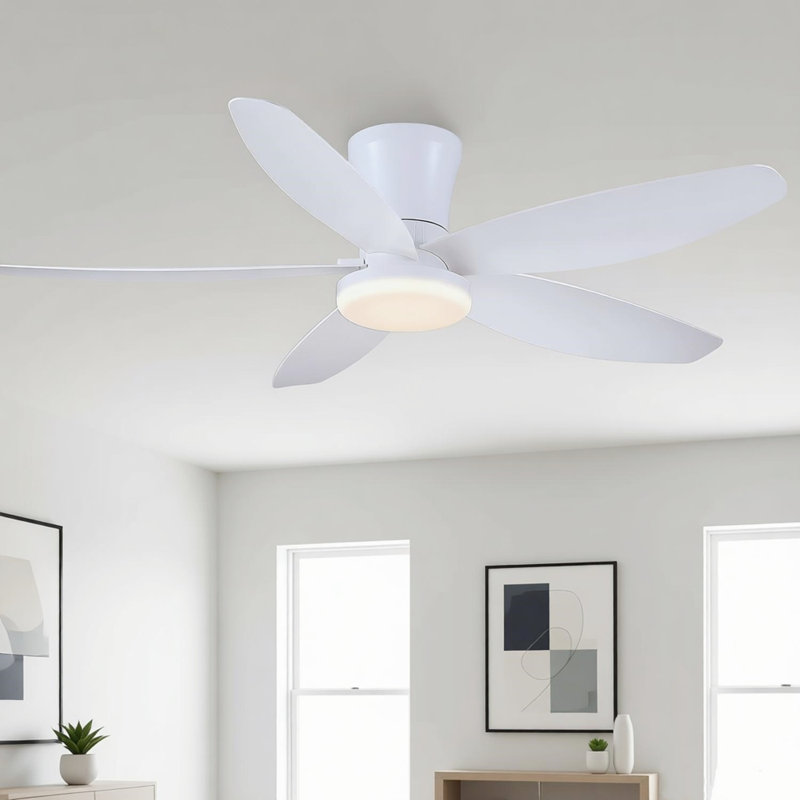 Ventilateur de plafond encastré 36/42/48 po à profil bas avec éclairage et télécommande, 36 po de largeur, Blanc
