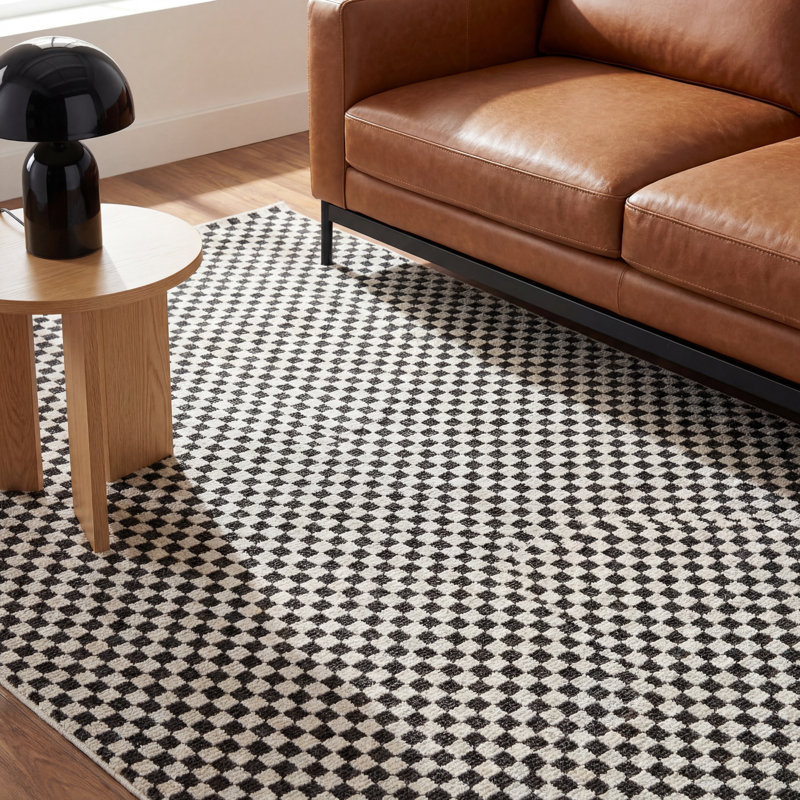 Tapis noir / ivoire Harlow, Tapis de couloir 2 pi 3 po x 7 pi 7 po