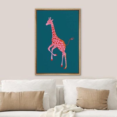 IDEA4WALL Framed Canvas Print Wall Art Preppy Room Decor Pink African Cartoon Giraffe Portrait Nature Wilderness Drawings Boho Chic Animals Colourful For Living Room, Bedroom, Office