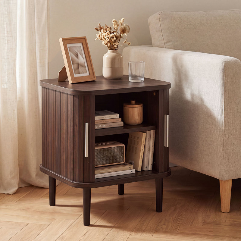 18 " W Bedside Cabinet Nightstand, Walnut, 1