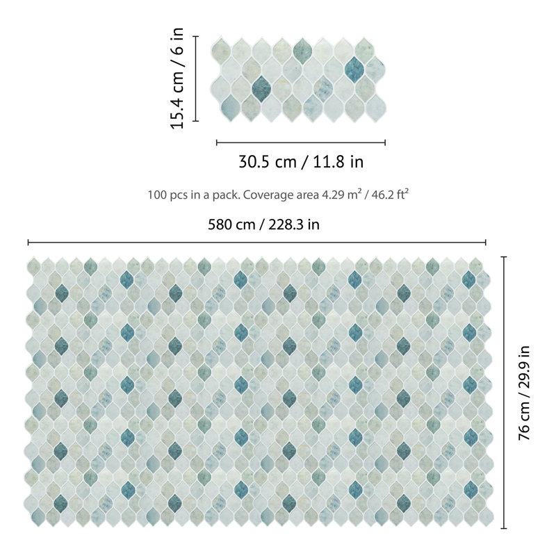 Carreau de mosaïque pelez et collez en PVC 30 po x 228 po