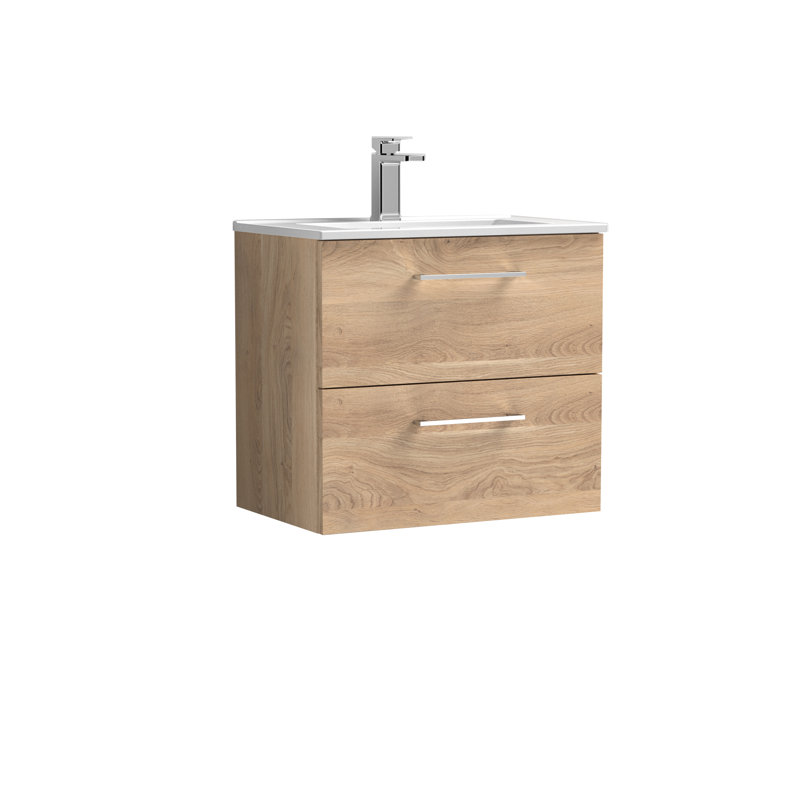600 mm Single Vanity with Drop In Basin, Bleached Oak