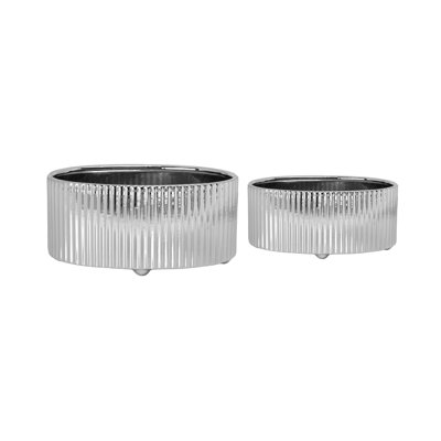 Ensemble de deux vases en céramique au fini argent métallique