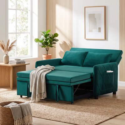 Lesniak Velvet Convertible Sleeper Sofa with Adjustable Backrest and Side Pocket
