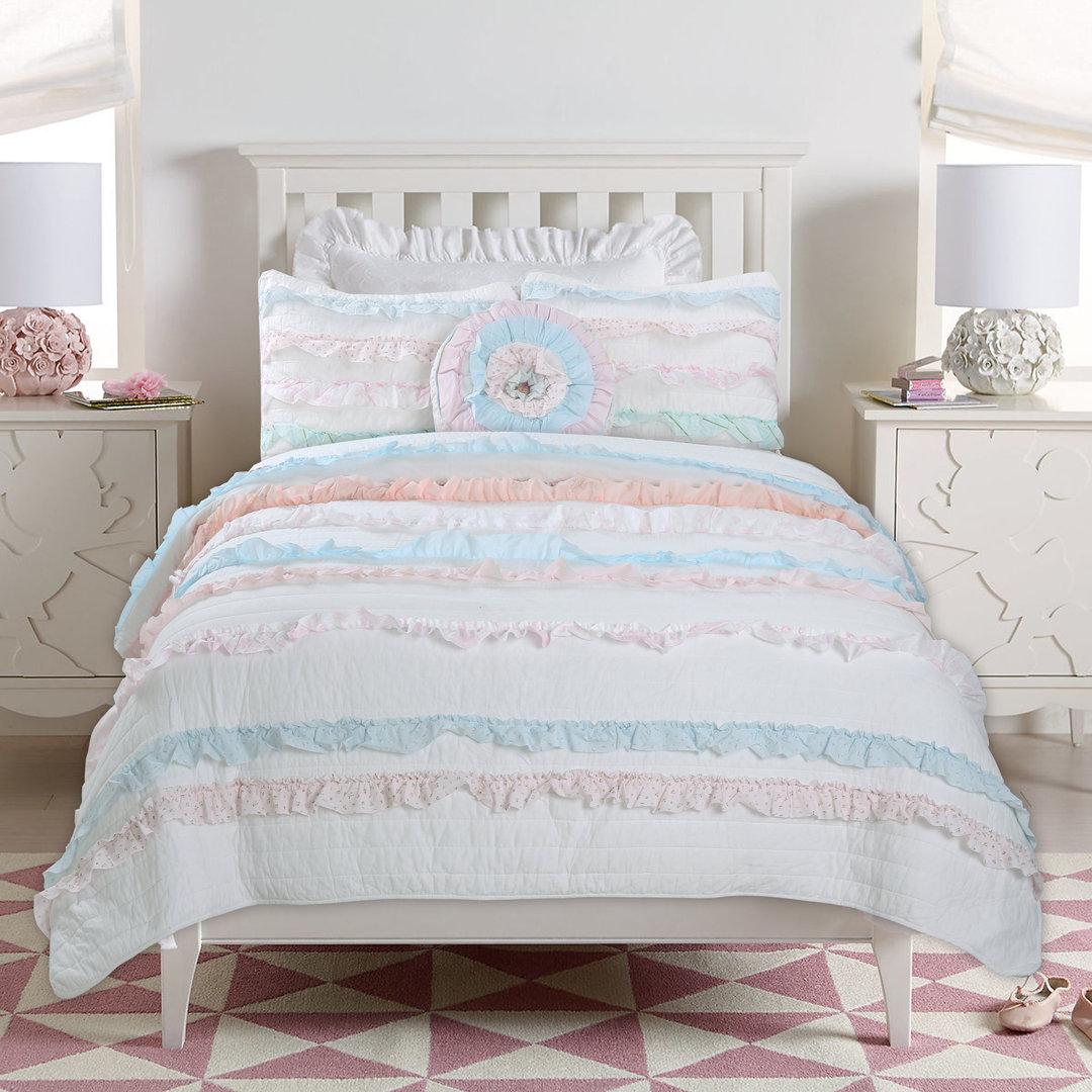 White/Blue/Pink 100% Cotton Reversible Farmhouse / Country Quilt Set Cozy Line Home Fashion