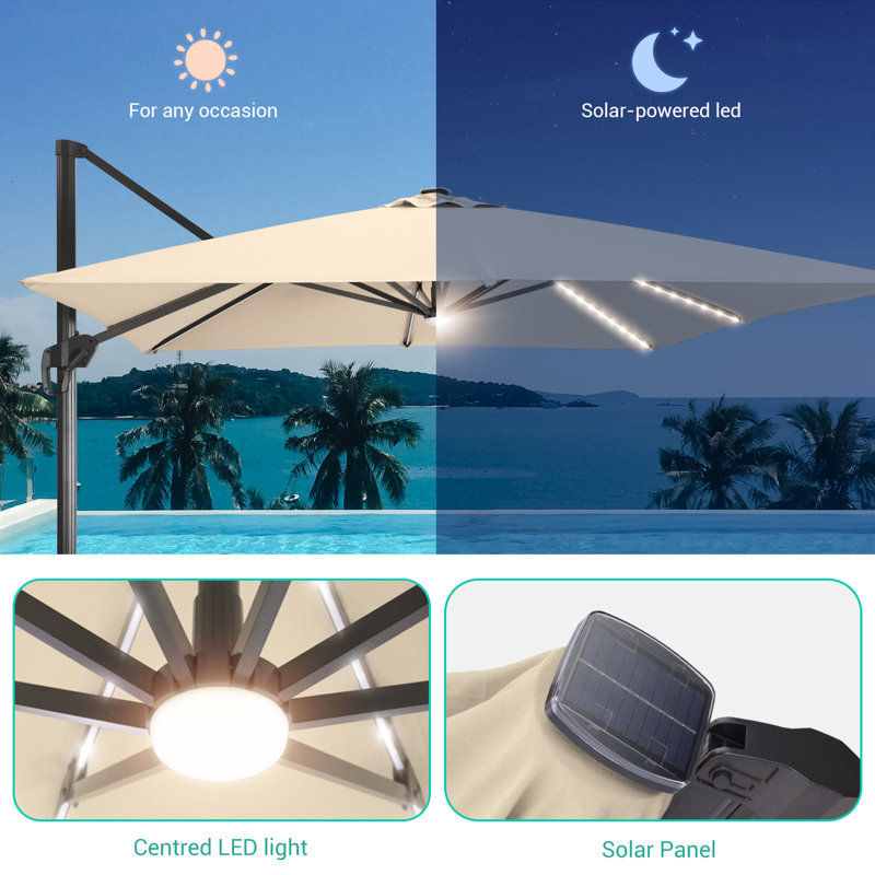 Parasol lumineux en porte-à-faux 11,5 x 9 pi avec base Doogal, Sable