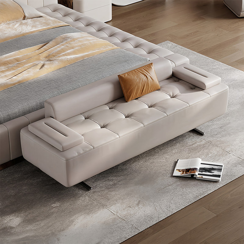 Microfiber Leather Upholstered Bench, 20.47" H x 70.86" W x 21.65" D, Off White