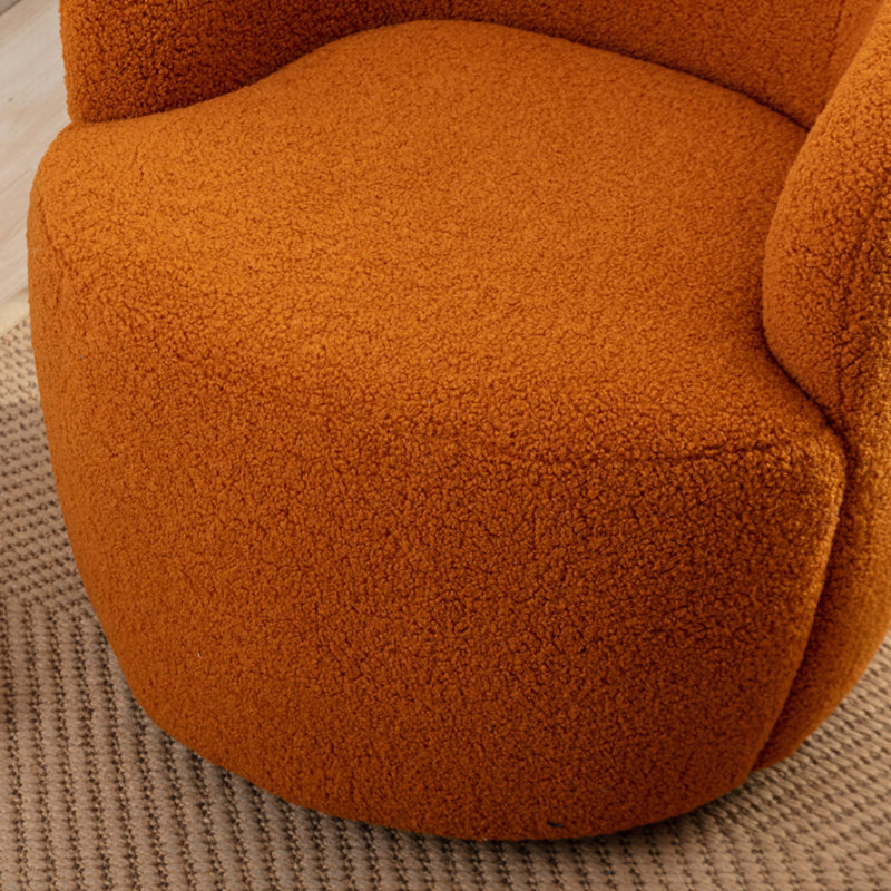 Swivel Accent Armchair Barrel Chair With Powder Coating Metal Ring, Teddy Caramel