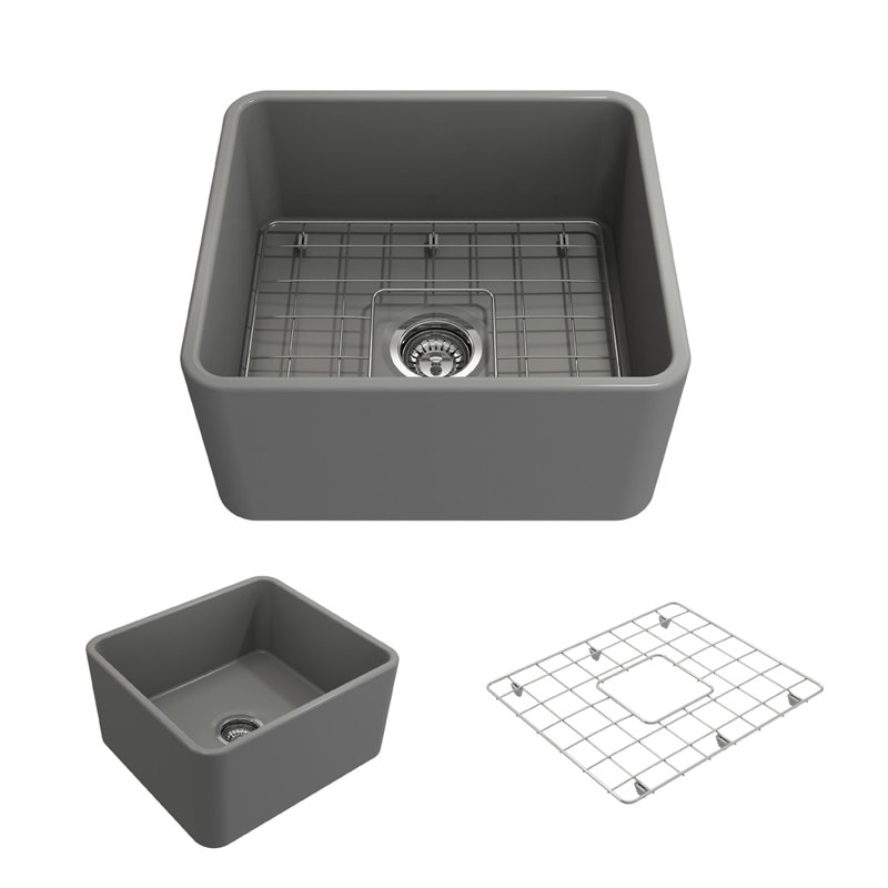 20 in. L Farmhouse Kitchen Sink, Matte Gray