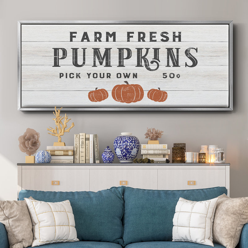 Farm Fresh Pumpkins- Framed Canvas, 12" H x 30" W