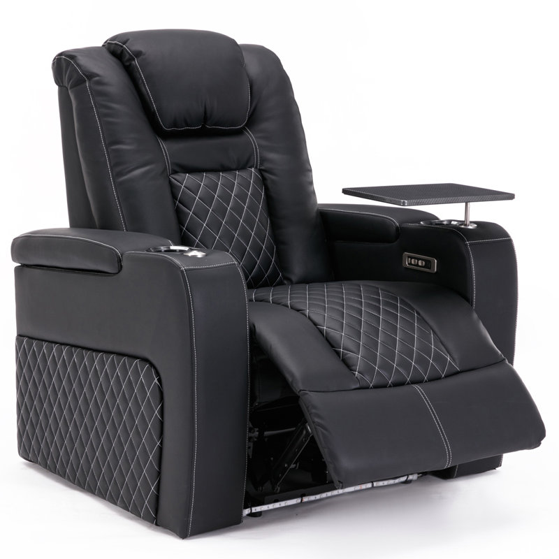Yacine Broadway Cinema Recliner Electric Chair with Tray, Black/White