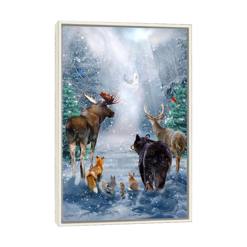 Woodland visiteurs_1PC6, Cadre flottant blanc vieilli, H 40 po x l 26 po