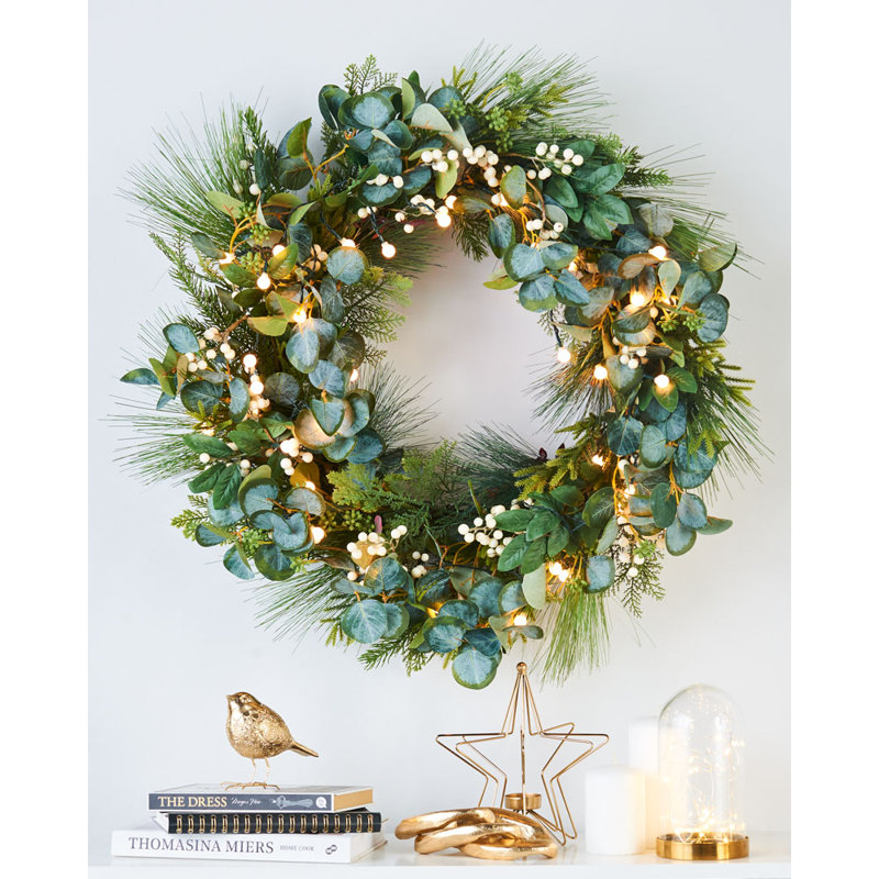Faux Lighted Spruce 10.16cm Wreath