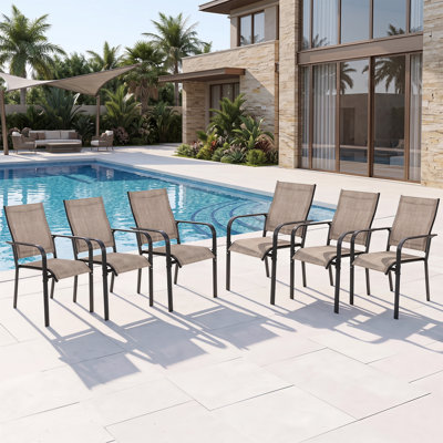 Set Of 6 Outdoor Stackable Patio Dining Armchairs, All Weather Wicker Chairs