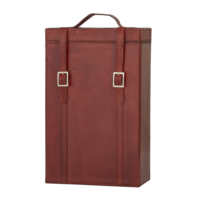 Porte-bouteilles en cuir fait à la main avec poignée, H 16 po x l 9 po x P 5 po, Rouge
