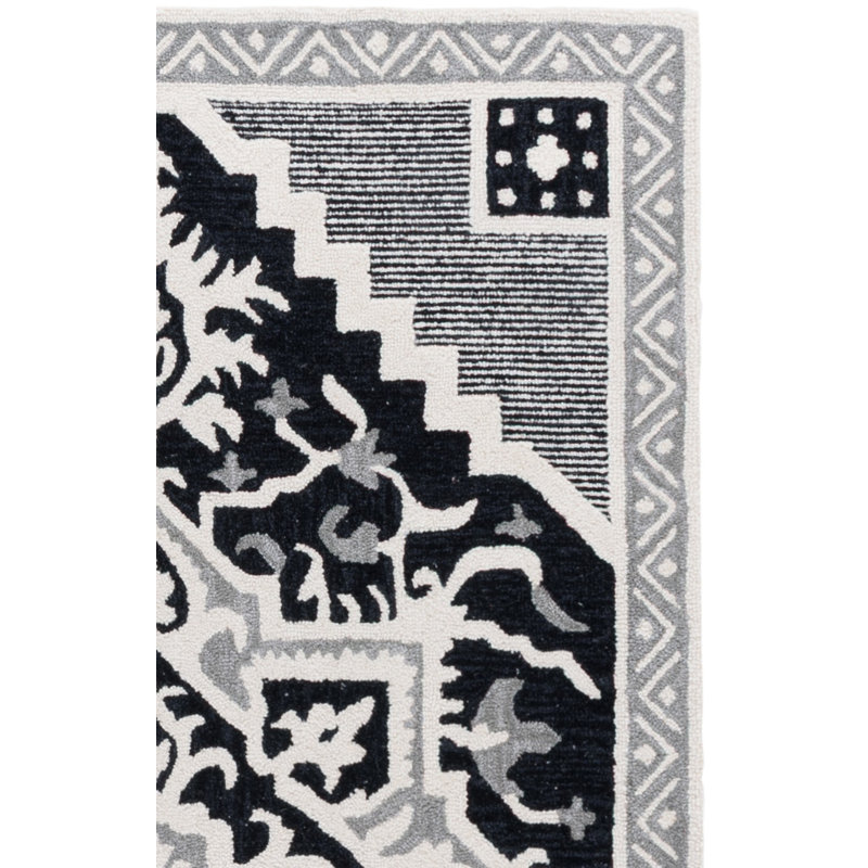 Heritage 675 Hand Tufted Wool; Cotton; Latex Oriental Rug in Black/Ivory, Rectangle 3' x 5'