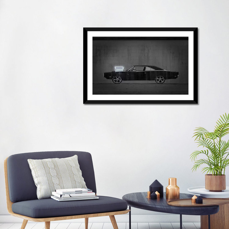 Impression d’art graphique « charger » par octave Mielu, Blanc, H 24 po x l 32 po x P 1 po, Papier encadré noir