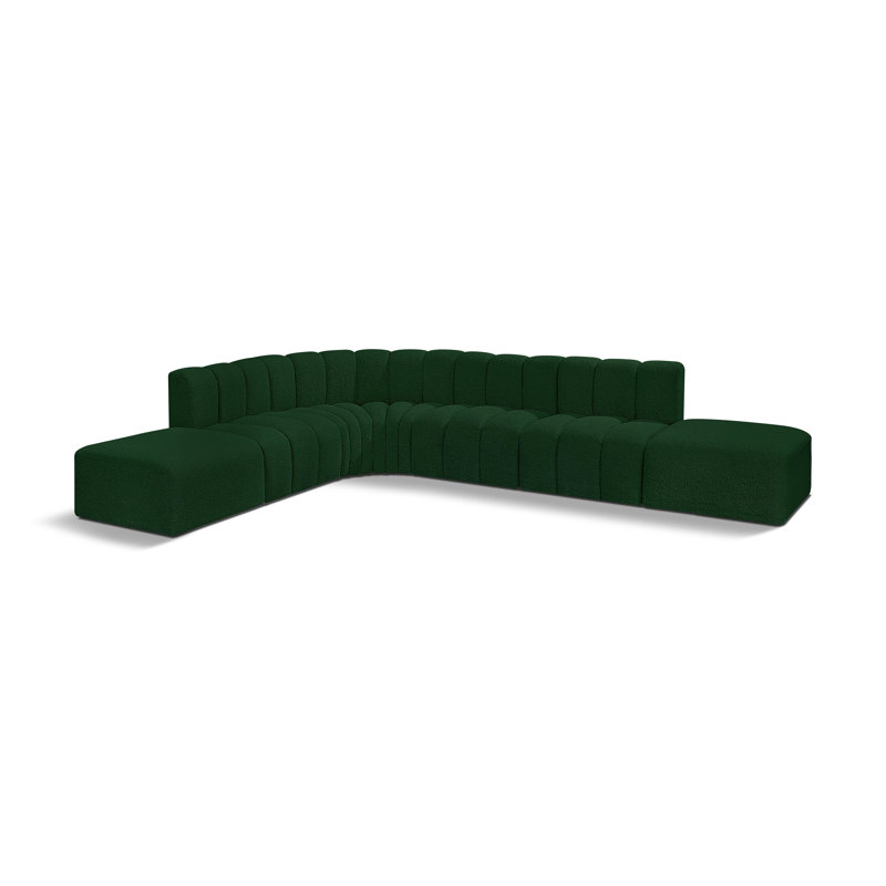 Hrefna Upholstered Curved Sectional with Ottoman Reversible, Green Boucle Fabric
