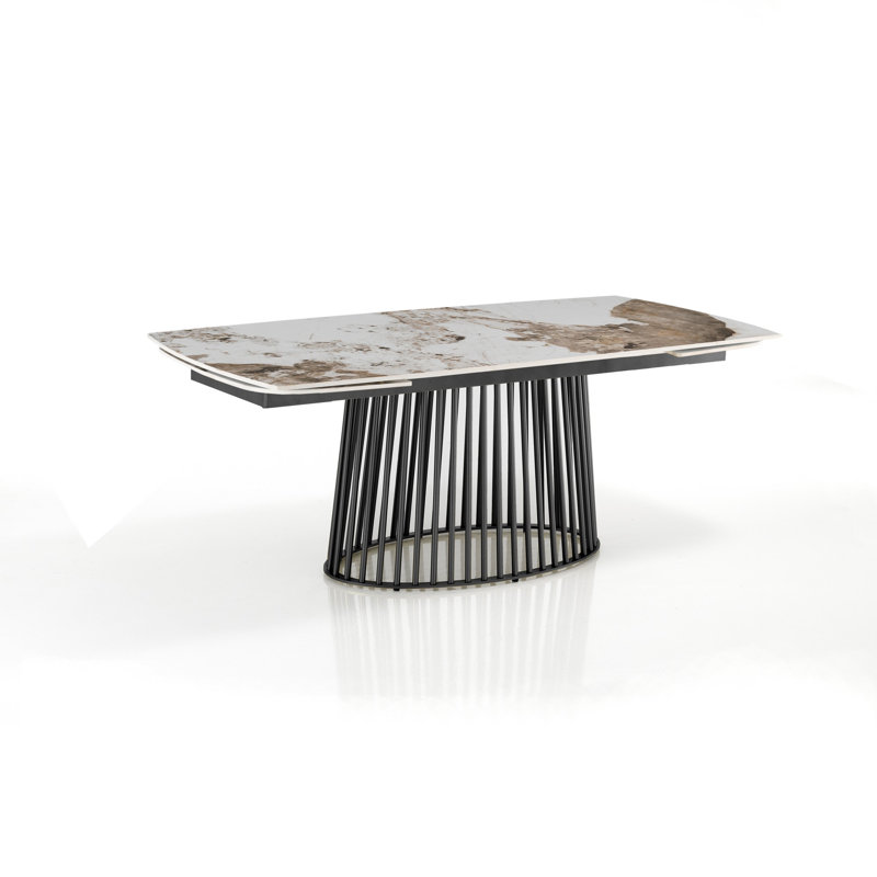 Dakya Extendable Metal Base Dining Table, Grey