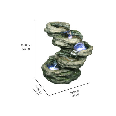 Fontaine de roches en fibre et en résine avec lumière à DEL
