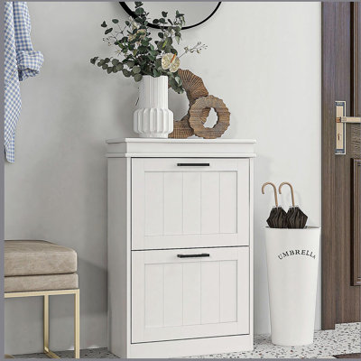 Shoe Cabinet for Entryway, Narrow Shoe Rack Storage Organizer with 2 Flip Drawers and Adjustable Shelves