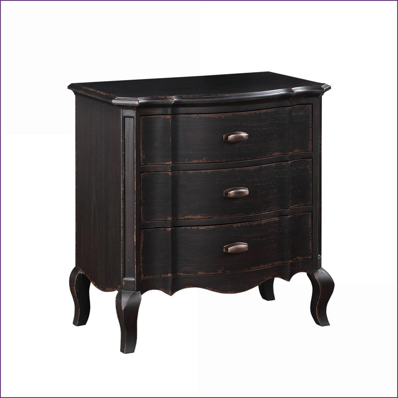 Table de chevet 3 tiroirs Black Antique, Noir