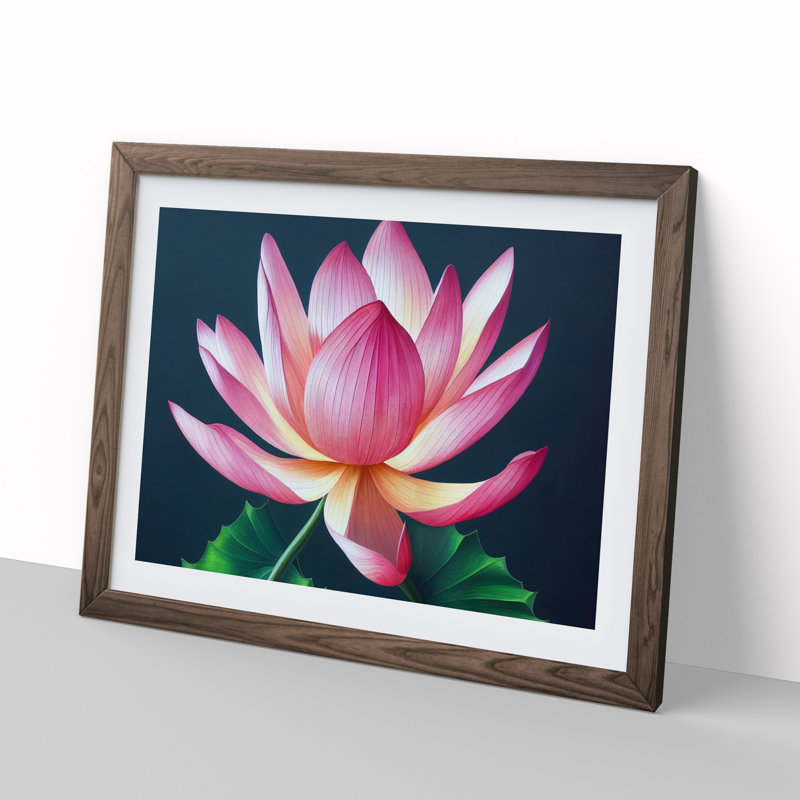 Fanciful Lotus Flower 1 Piece Single Picture Frame Wall Art, 34cm H x 46cm W x 2cm D, Walnut