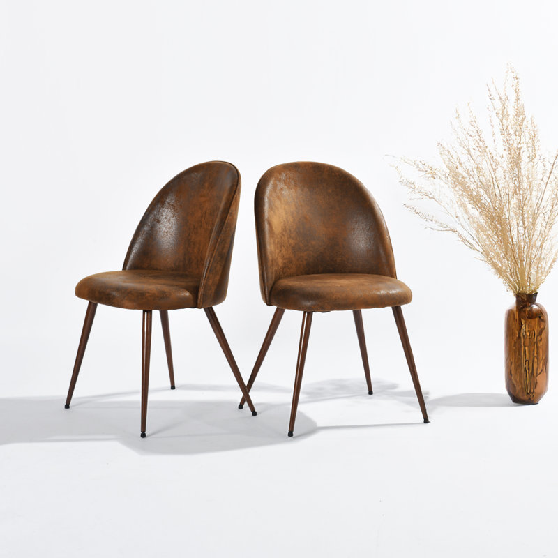 Upholstered Accent Chairs with Curved Backrest and Sturdy Metal Leg Living Room Side Chairs, Brown  Polyester