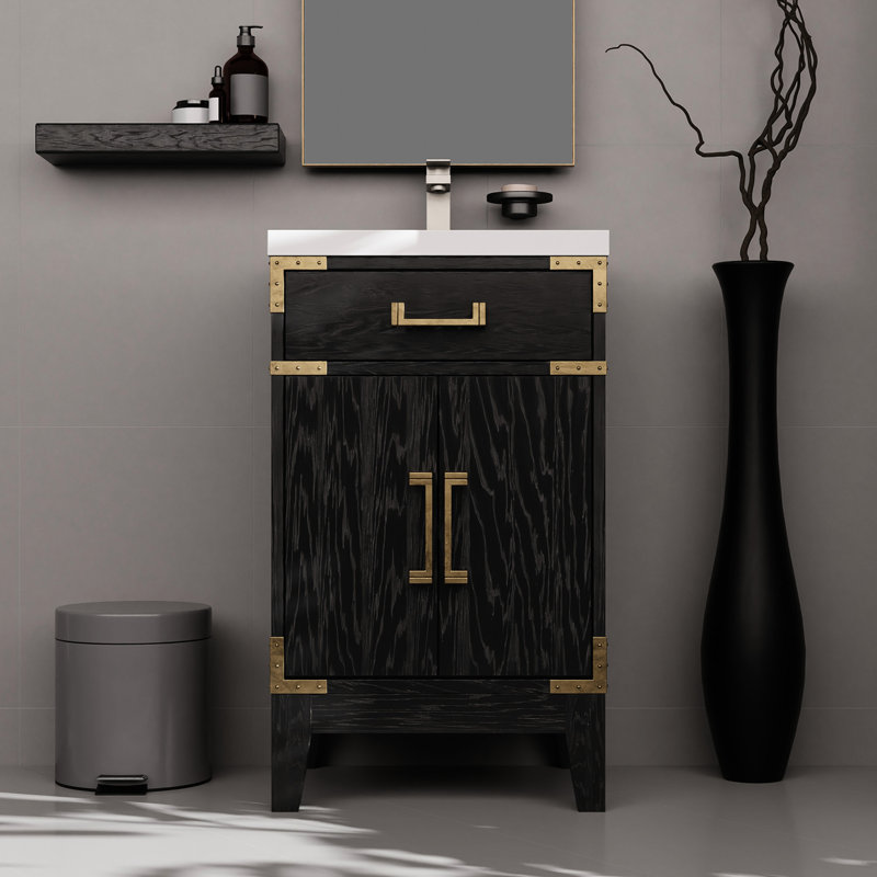 Meuble-lavabo en chêne brun - comptoir et miroir en acrylique inclus L 20 po x P 18 po avec compartiment de rangement supérieur