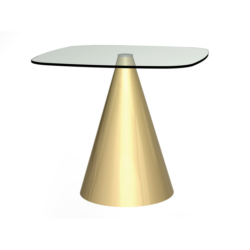Bedminster Square Glass Top Dining Table with Stainless Steel Base, 72.8cm H x 80cm W x 80cm D, Brass