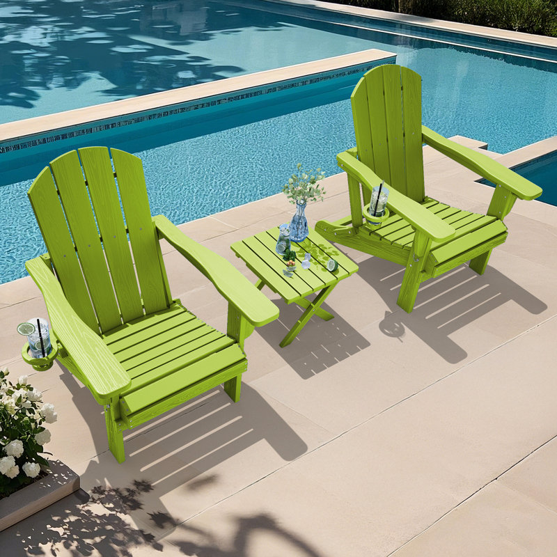 HDPE Outdoor Foldable Adjustable Back Adirondack Chair with Cup Holder, Apple Green
