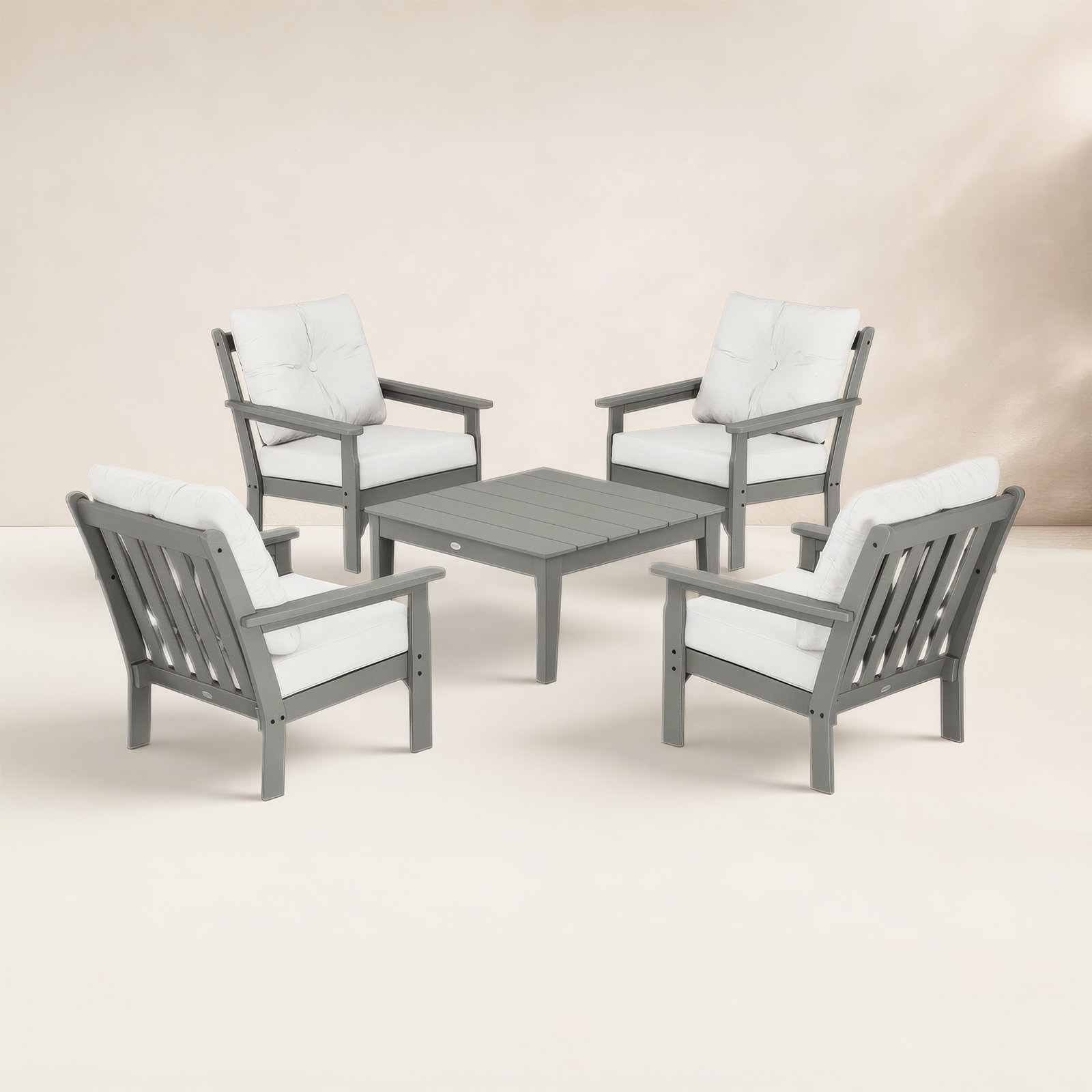 Vineyard 5-Piece Deep Seating Conversation Set, Natural Linen Revolution® Microfiber, Slate Gray