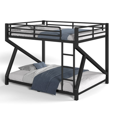 Queen over Queen Bunk Bed with ladders, Metal Bunk Bed with Full Upgraded Support Slats, Low Profile Bunk Bed, Black
