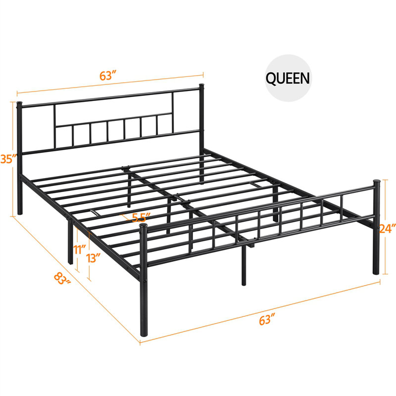 Delaenie Metal Platform Bed, Black, Queen