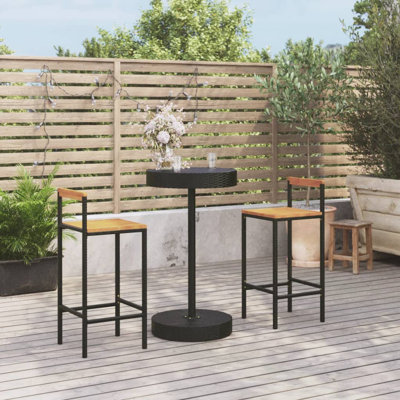 Patio Bar Set Kitchen Bar Table Set Poly Rattan and Solid Wood Acacia by Latitude Run
