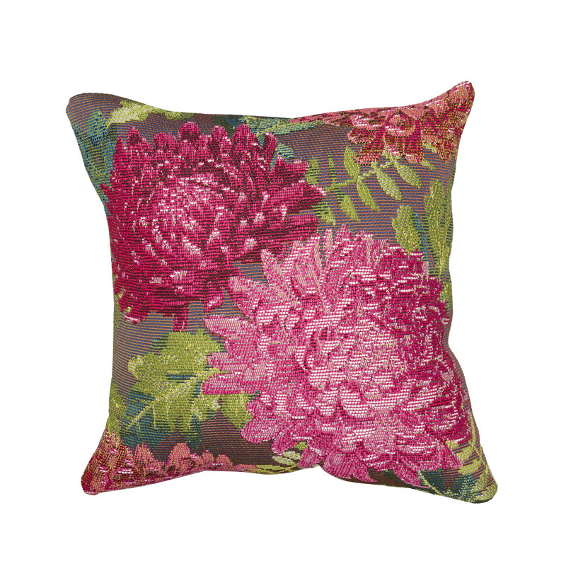 Fuchsia and Green Floral Polypropylene Indoor/Outdoor Pillow, 18" x 18"