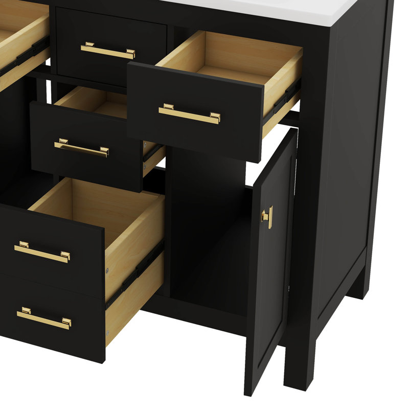 Armoire de meuble-lavabo sur pied 36 po avec 4 tiroirs et 2 armoires de rangement modernes 36 po, Noir
