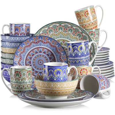 Mandala Piece Porcelain China Dinnerware Set - Service for 8