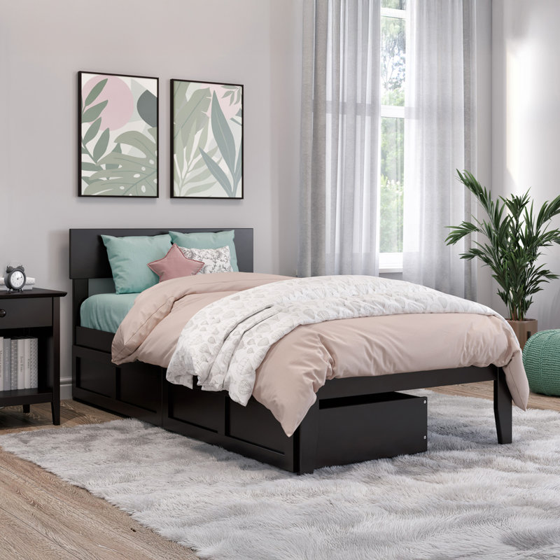 Valeria Premium Wood Storage Platform Bed with Under Bed Storage Drawers, Twin, Espresso