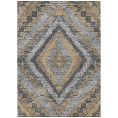 Machine Washable Indoor/Outdoor Xhevrie Khaki Rug