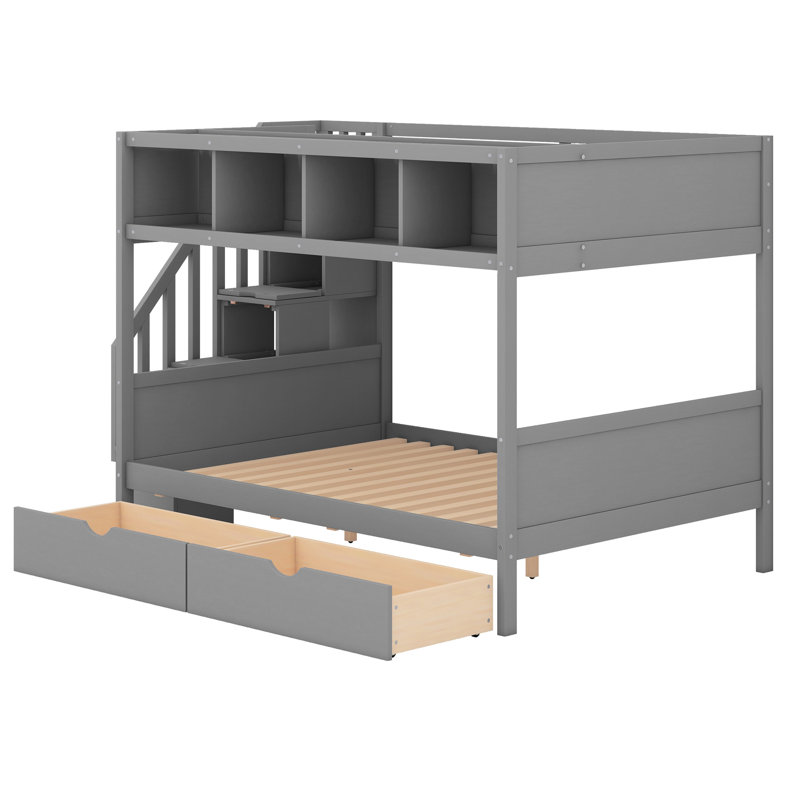 Jamise Twin Over Full Bunk Bed with Built-In Stairs, Gray