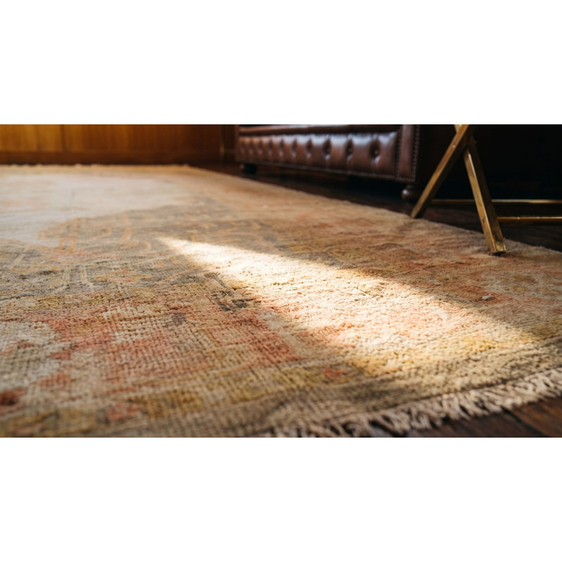 Wool Hand Knotted Pile Ivory Beige Cream White Large Floral Medallion Square Antique 1890s Rug
