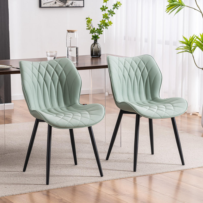 Upholstered Dining Chairs Faux Leather Side Chair with Metal Frame, Mint Green