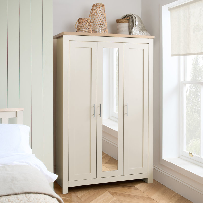 Portico 3 Door Manufactured Wood Wardrobe, Beige