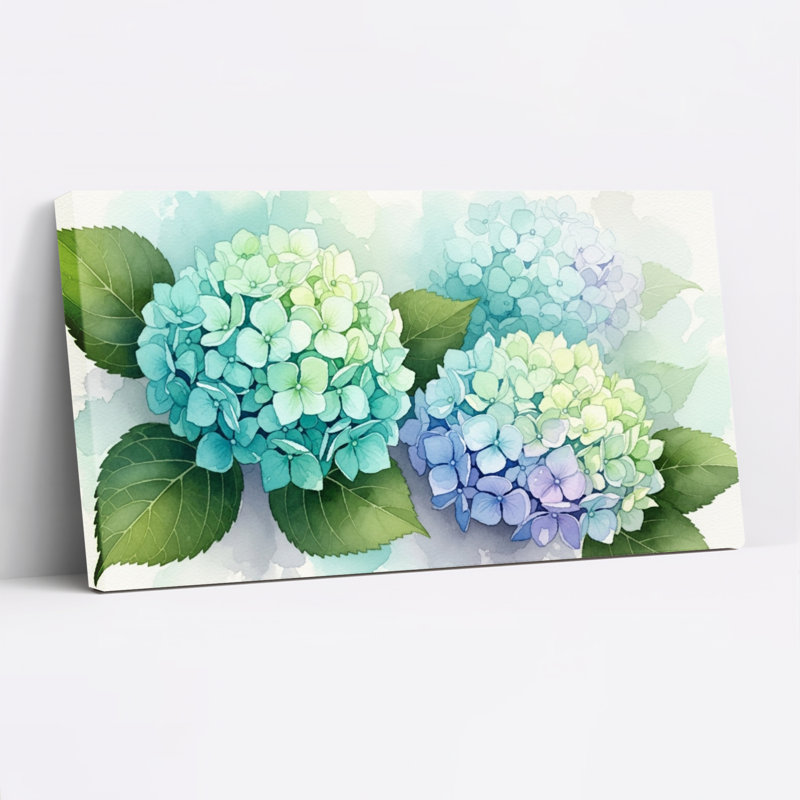 Hydrangea, aquarelle florale, reproduction d'art sur toile tendue sur toile, ensemble de 1, H 28 po x l 58 po