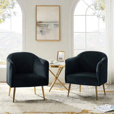 Fauteuil demi-tonneau en velours capitonné Ratzlaff