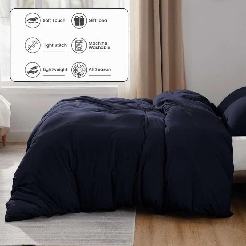 3-Piece Dyed Duvet Cover Set – Soft Microfiber Bedding With Pillowcases, Machine-Washable, Navy