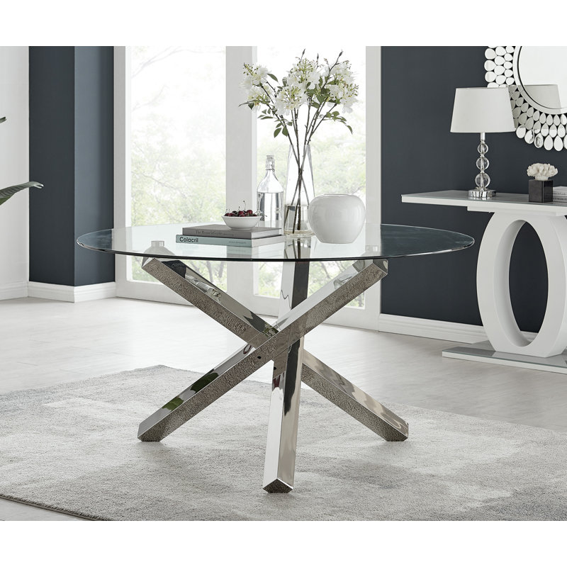 Chowchilla Dining Set with 4 Chairs, White/Silver
