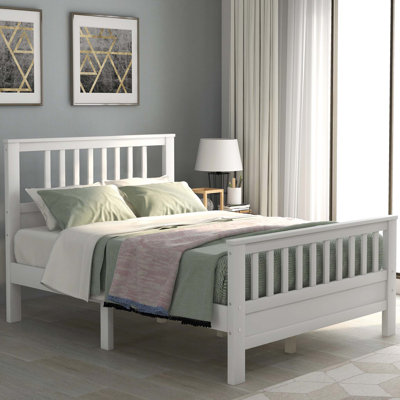 Élégant lit plateforme en bois blanc avec tête et pied de lit, design complet, durable et peu encombrant